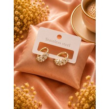 Jammy Jewerly Gold Taş Detaylı Mini Halka Çelik Küpe – Zarif ve Işıltılı Tasarım