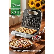 Nacario Kiwi KSM-2405W Waffle Makinesi | Yapışmaz Plaka & Otomatik Kapanma & Dikey Saklama Beyaz
