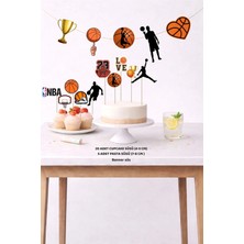 Sinek Kupası Tasarım Basketbol Doğum Günü Seti 5 Figür Banner 5 Figür Pasta Süsü 20 Adet Cupcake Set