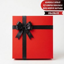 Meg Tasarım Dünyası Lüks Kırmızı Renk Hediye Kutusu - Sevgiliye ve Doğum Gününe, Evlilik Yıldönümüne Özel Siyah Kurdeleli, Içi Dolgulu Boş KUTU(26X26X12 Cm)