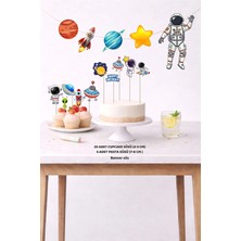 Sinek Kupası Tasarım Uzay Konsept Doğum Günü Seti 5 Figür Banner 5 Figür Pasta Süsü 20 Adet Cupcake Set