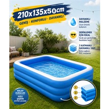 Premini Büyük Boy 210X135X50CM Dikdörtgen Şişme Yüzme Havuzu Aile ve Çocuklar Için