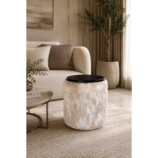 Muba Online Premium Dokuma Kumaş Puf Sehpa 40X46 cm | Modern Yuvarlak Oturma Pufu | Dekoratif