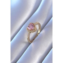 Clariss Gold Renk Zirkon Taşlı Kalp Model Pirinç Charm Kadın Yüzük