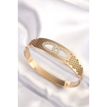 Clariss 316L Çelik Gold Renk Zirkon Taşlı Kadın Kelepçe Bilezik