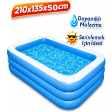 Premini Büyük Boy 210X135X50CM Şişme Yüzme Havuzu, Aile ve Çocuklar Için Eğlence