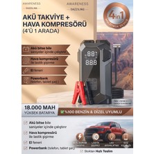 Tekno Tarz 58 Jump Starter Taşınabilir Akü Takviyeli Kompresörlü Hava Pompası 4'ü 1 Arada 18.000 Mah
