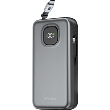 Wesdar S1538 Powerbank 20.000 Mah 65W Dahili Geri Sarılabilir Kablolu Hızlı Şarj Gri