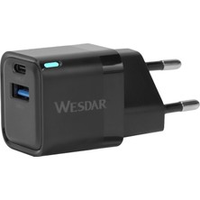 Wesdar AC180-AC Hızlı Şarj Adaptörü 20W Siyah