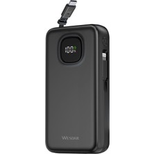 Wesdar S1538 Powerbank 20.000 Mah 65W Dahili Geri Sarılabilir Kablolu Hızlı Şarj Siyah