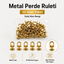 Overdal Metal Perde Ruleti Korniş Halkası Metal Rulet Perde Düğmesi 20 Adet Gold Altın Rengi Ekonomik Paket