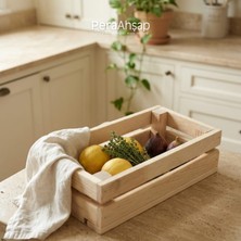 Pera Wooden Crate No.02 - Çam Ahşap Sepet Çok Amaçlı Mutfak ve Tezgah Üstü Organizer