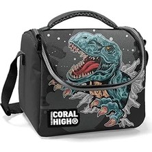 Renas Store Coral High Erkek Okul Okul Beslenme Çantası - Siyah Gri Dinazor - Termal Astarlı