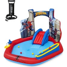 Premini Pompalı Spiderman Temalı Kaydıraklı Fıskiyeli Aquapark Şişme Havuz
