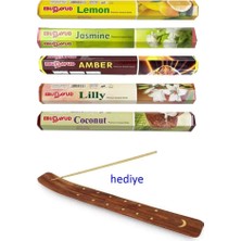 MiraLive 5 Paket 20 Çubuklu Tütsü Lemon - Amber - Lilly- Jasmine - Coconut - Kayık Hediyeli