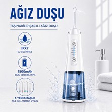 Raylax Ağız Duşu Şarjlı 320 ml Su Hazneli 4 Modlu Su Geçirmez Taşınabilir Oral Irrigator 5 Başlıklı Derin Temizlik Type-C
