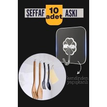MiraLive 10'lu Şeffaf Kendinden Yapışkanlı Güçlü Askı Kancası, Banyo Mutfak Organizer, Iz Bıra