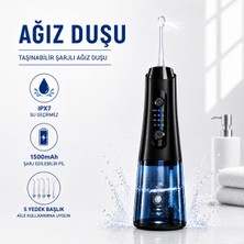 Raylax Ağız Duşu Şarjlı 320 ml Su Hazneli 4 Modlu Su Geçirmez Taşınabilir Oral Irrigator 5 Başlıklı Derin Temizlik Type-C