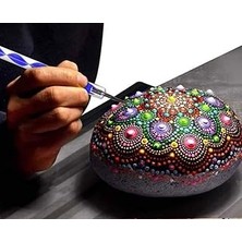 Vintessy Mandalart Fabric Dot Taş Görünümlü Ahşap 8 * 8 cm