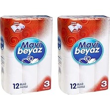 Vintessy Mavi Beyaz Kağıt Havlu, 12'li Rulo, 2 Paket, Toplam 24 Rulo
