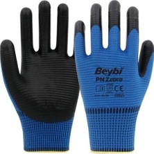 Beybi Pn Zebra Mavi Polyester Örme Nitril Eldiven No.9 - 12 Adet