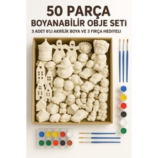 Empressco 50 Parça Boyanabilir Alçı Obje Seti 3 Adet 6’lı Akrilik Boya ve 3 Fırça Hediyeli