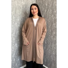 Modaplaza Kadın Büyük Beden Yakası Taşlı Cepli 3 Düğmeli Uzun Hırka 904-3