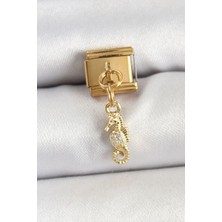 Clariss 316L Çelik Sallantılı Zirkon Taşlı Çiçek Model Gold Renk Nomination Charm