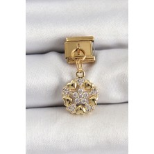 Clariss 316L Çelik Sallantılı Zirkon Taşlı Kalp Detaylı Yıldz Model Gold Renk Nomination Charm