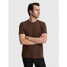 Cacharel Erkek Kahverengi Slim Fit Pamuk Karışımlı Bisiklet Yaka Basic T-Shirt 50328373-VR029