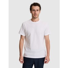 Cacharel Erkek Beyaz Slim Fit Saf Pamuk Ince Fitilli Bisiklet Yaka T-Shirt 50328374-VR013