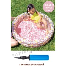 Premini Renkli Çiçek Desenli 3 Boğumlu Tabanlı Çocuk Havuzu 86X25CM Pompalı Set