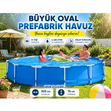 Premini 305X76 cm Büyük Oval Prefabrik Havuz, Dayanıklı ve Geniş Aile Havuzu