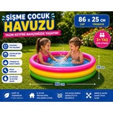 Premini Renkli 86X25 cm Çocuk Şişme Bahçe Havuzu, 3 Boğumlu, Eğlenceli Yaz Keyfi