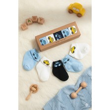 Baby Socks 5 Çift Kutulu Renkli Araba Aksesuarlı Erkek Bebek Çorabı 0- 6 Ay