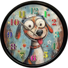 Caseras Renkli Karikatür Köpek Temalı Duvar Saati 28 cm – Sessiz Mekanizma Çocuk Odası Dekoru