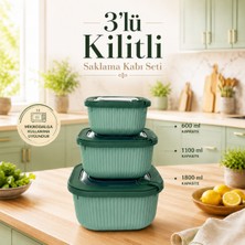 3'lü Kapaklı Erzak Saklama Kabı Seti 600 ml 1100 ml 1800 ml Bpa Içermez Mikrodalgaya Uygun Sariva Home