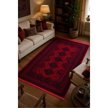 Sultan Halı Kırmızı Afgan Tarzı Altı Kaymaz Yıkanabilir Şönil Kilim & Halı | SDF020