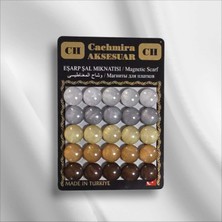 Cachmira 25'li 12 mm Simli Sedefli Beyazlı Eşarp Şal Mıknatısı Tesettür Aksesuarı