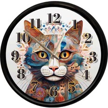 Caseras Sanatsal Kedi Portresi Temalı Dekoratif Duvar Saati 28 cm Sessiz Mekanizma