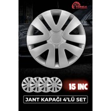 YONGA OTO AKSESUAR Renault Clio 15 Inç Jant Kapağı 4'lü Set Gümüş + 4 Amblem + 8 Cırt Kelepçe