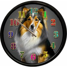 Caseras Collie Köpek Tasarımlı Dekoratif Duvar Saati 28 cm Sessiz Mekanizma
