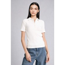 DeFacto Slim Fit Fitilli Kısa Kollu Polo Ekru Tişört E6577AX26SP
