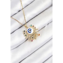 Clariss 316L Çelik Zirkon Taşlı Nazar Model Gold Renk Kadın Kolye