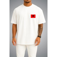 Bahriyeli Collection Oversize Arnavutluk Bayrağı Cep Baskılı Unisex T-Shirt