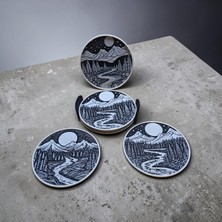 TOFF Garage 3D Baskı Dağ Manzaralı Bardak Altlığı Seti 6'lı