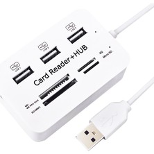 kzy mobilyal Powermaster 3 Port 2.0 Usb Çoklayıcı Hub + 4 Slot Kart Okuyucu PM-6052