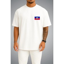Bahriyeli Collection Oversize Haiti Bayrağı Cep Baskılı Unisex T-Shirt
