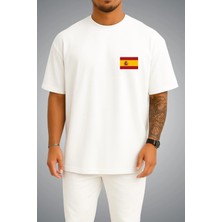 Bahriyeli Collection Oversize Ispanya Bayrağı Cep Baskılı Unisex T-Shirt