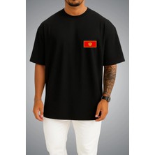 Bahriyeli Collection Oversize Karadağ Bayrağı Cep Baskılı Unisex T-Shirt